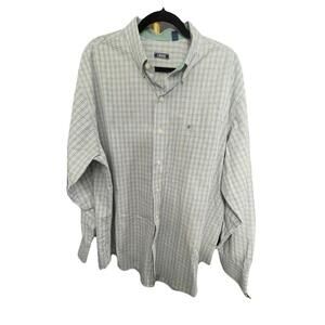 Izod Mens Shirt Sz XXL Green Blue White Check Button Up Long Sleeve Preppy Work